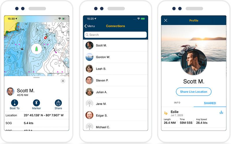 funzione connessioni di app navionics